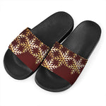 Golden Snowflake Print Black Slide Sandals