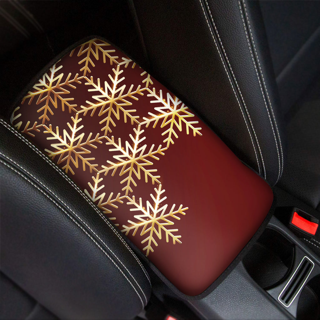 Golden Snowflake Print Car Center Console Cover