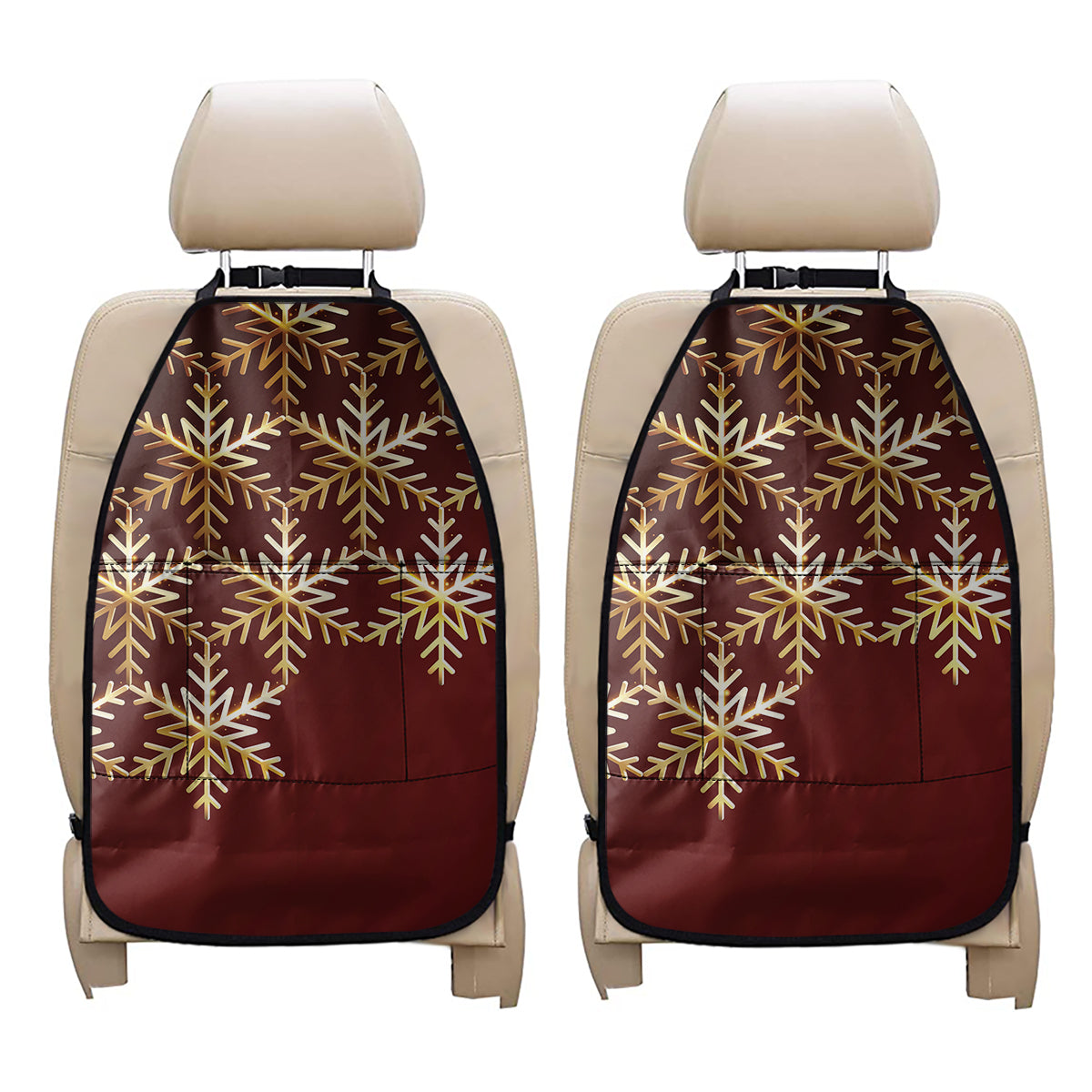 Golden Snowflake Print Car Seat Organizers