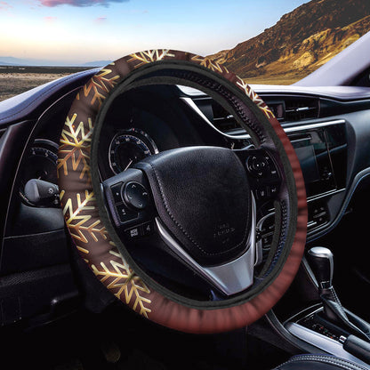 Golden Snowflake Print Car Steering Wheel Cover