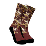 Golden Snowflake Print Crew Socks