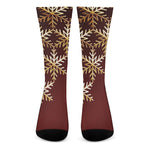 Golden Snowflake Print Crew Socks