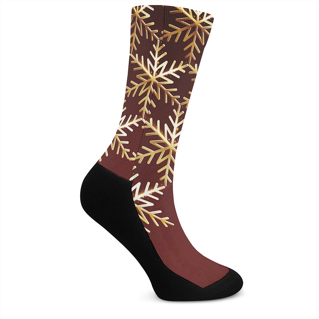 Golden Snowflake Print Crew Socks