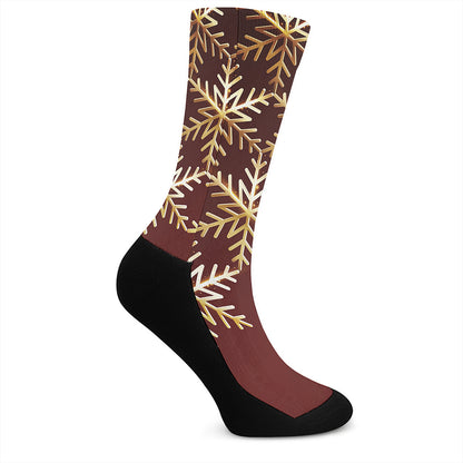 Golden Snowflake Print Crew Socks