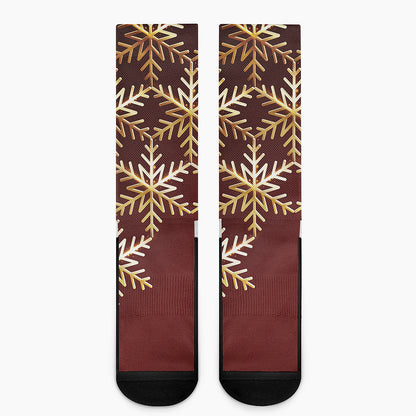 Golden Snowflake Print Crew Socks