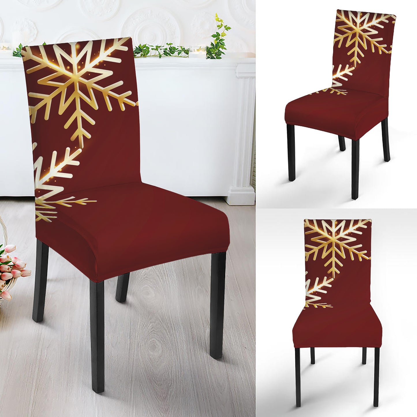 Golden Snowflake Print Dining Chair Slipcover