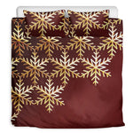 Golden Snowflake Print Duvet Cover Bedding Set