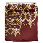 Golden Snowflake Print Duvet Cover Bedding Set