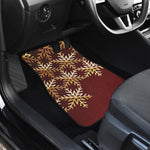 Golden Snowflake Print Front and Back Car Floor Mats