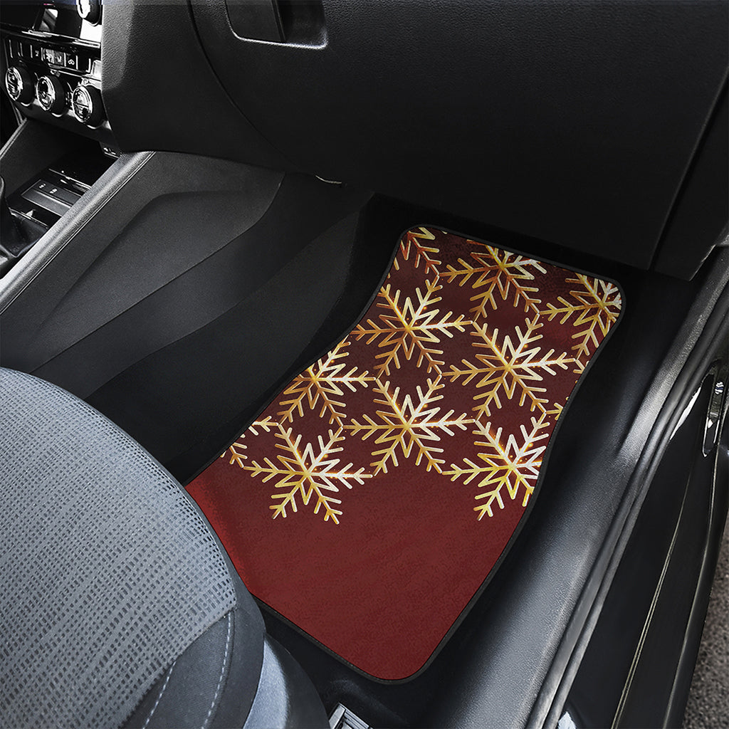 Golden Snowflake Print Front and Back Car Floor Mats
