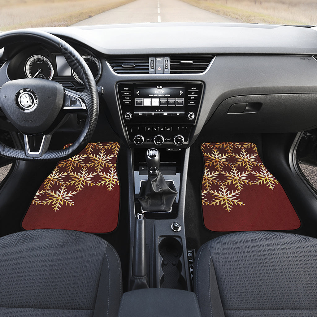 Golden Snowflake Print Front Car Floor Mats