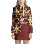 Golden Snowflake Print Hoodie Dress