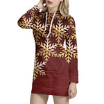 Golden Snowflake Print Hoodie Dress