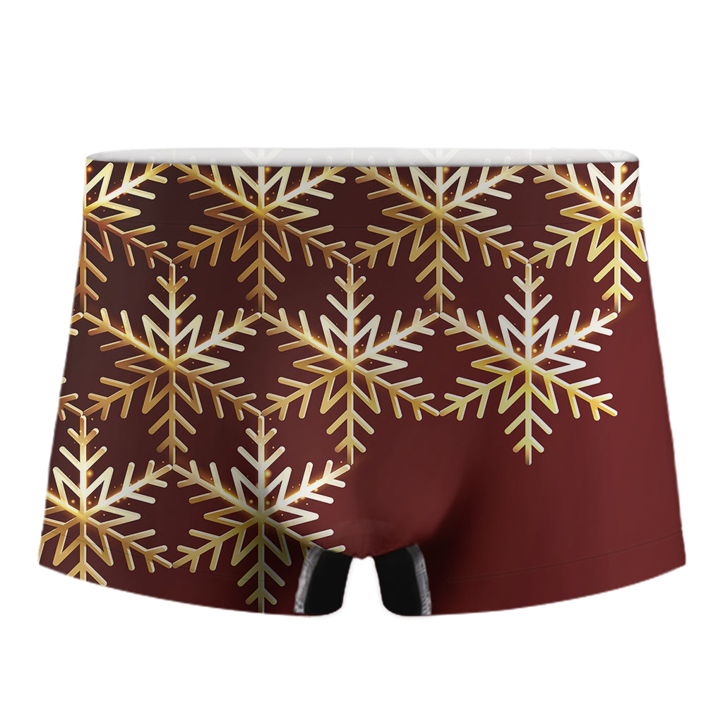 Golden Snowflake Print Men's Boxer Briefs