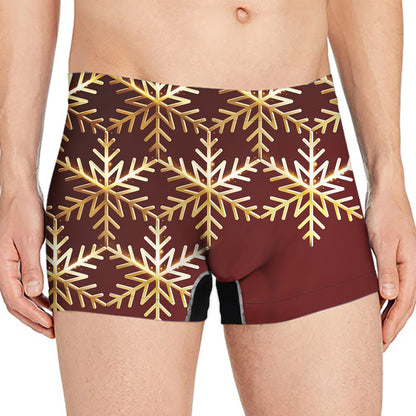 Golden Snowflake Print Men's Boxer Briefs