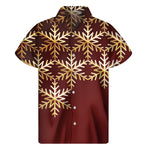 Golden Snowflake Print Men's Short Sleeve Shirt