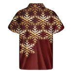 Golden Snowflake Print Men's Short Sleeve Shirt