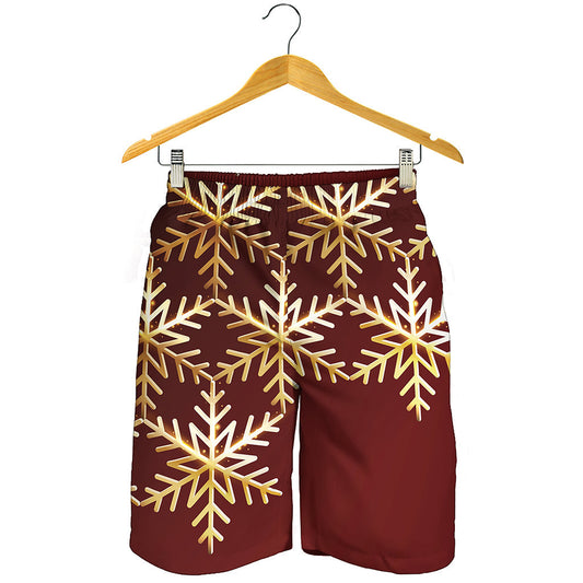 Golden Snowflake Print Men's Shorts