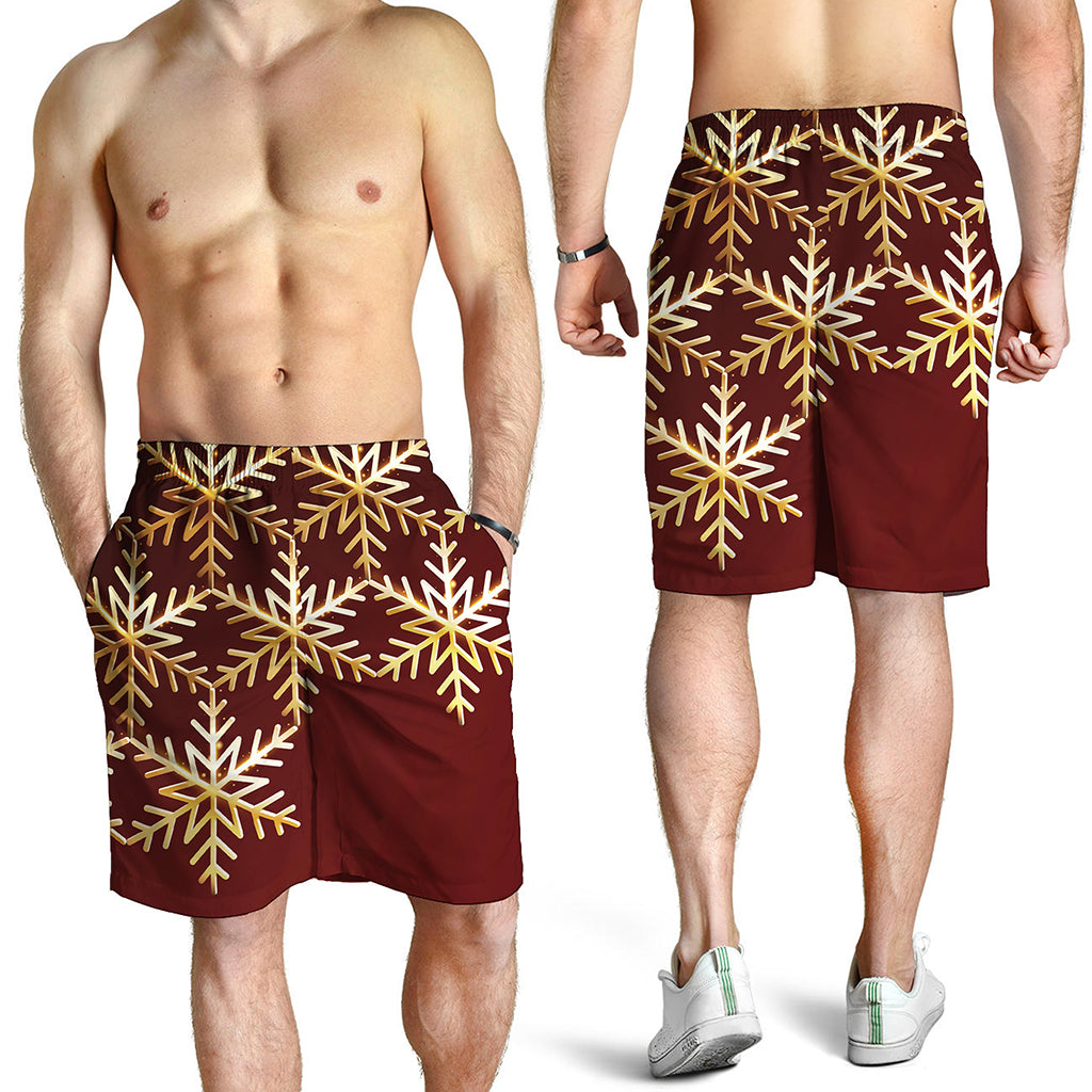 Golden Snowflake Print Men's Shorts