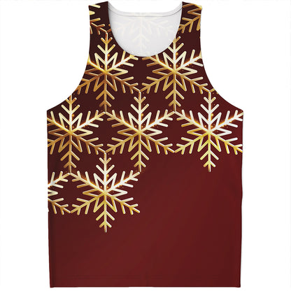 Golden Snowflake Print Men's Tank Top