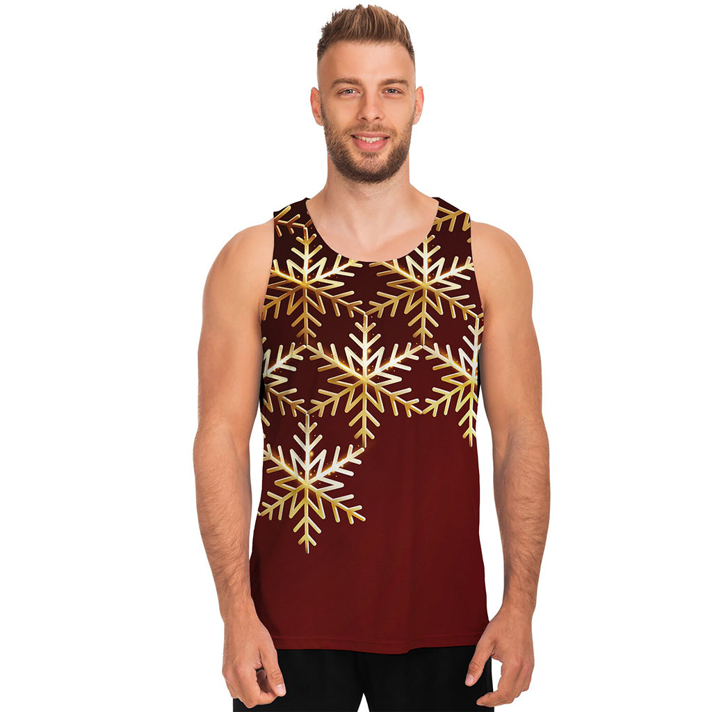 Golden Snowflake Print Men's Tank Top