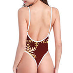 Golden Snowflake Print One Piece High Cut Swimsuit