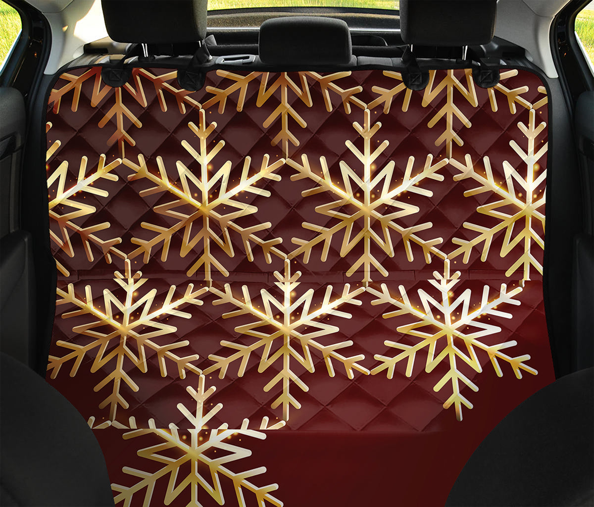 Golden Snowflake Print Pet Car Back Seat Cover