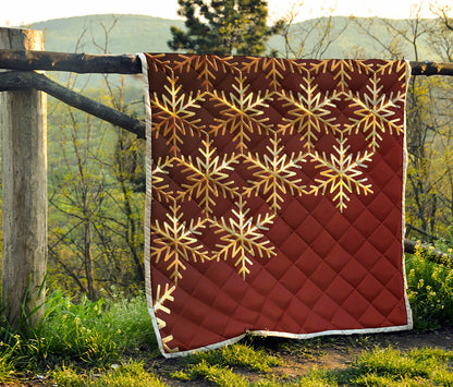 Golden Snowflake Print Quilt