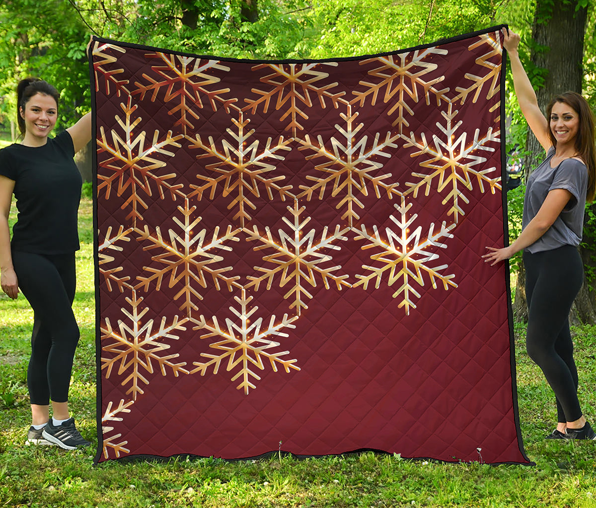 Golden Snowflake Print Quilt