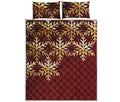 Golden Snowflake Print Quilt Bed Set