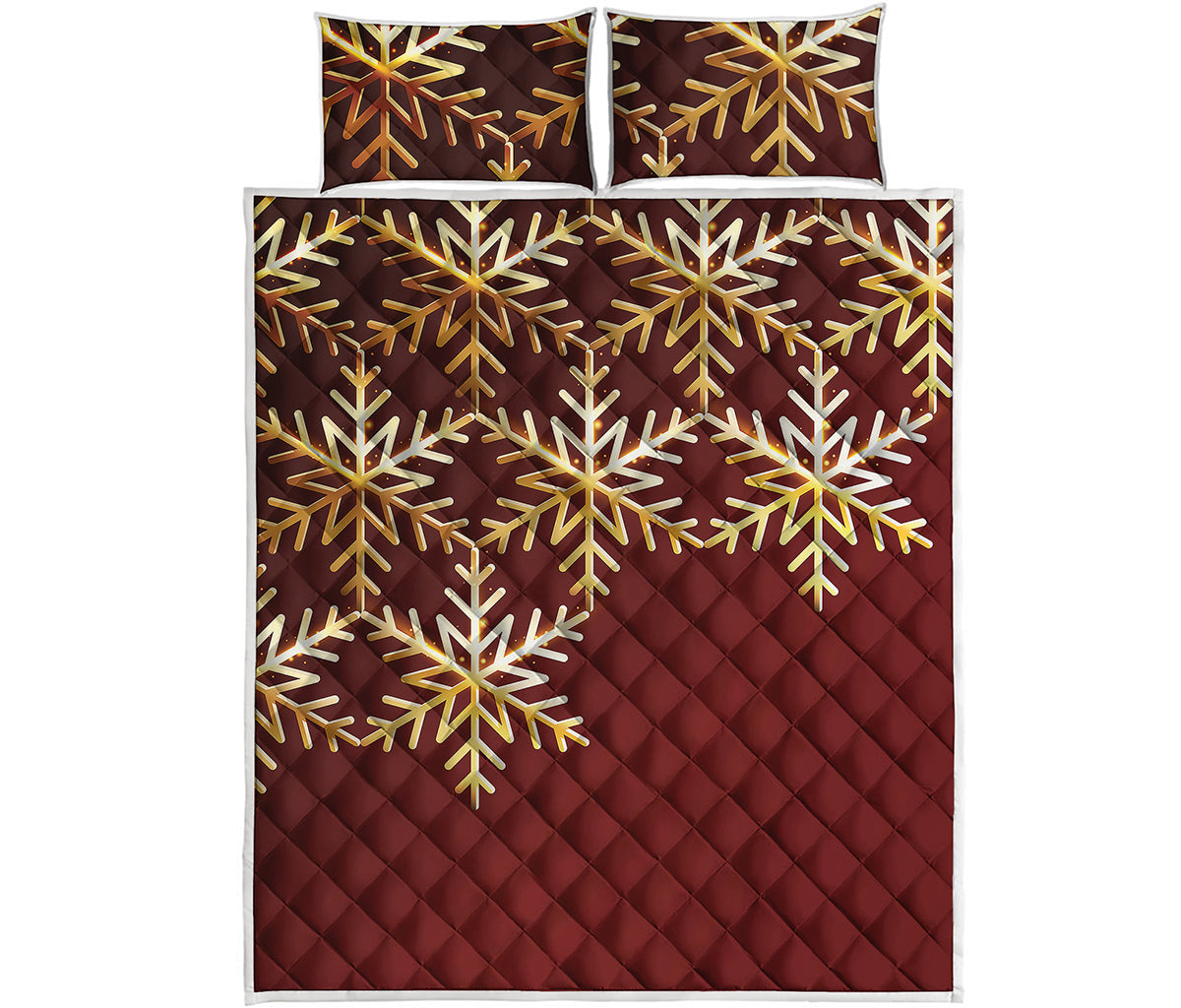 Golden Snowflake Print Quilt Bed Set
