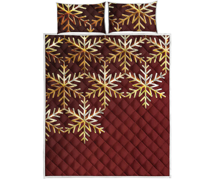 Golden Snowflake Print Quilt Bed Set