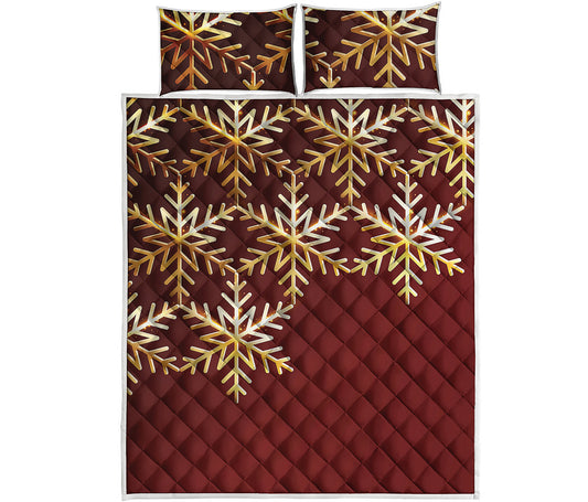 Golden Snowflake Print Quilt Bed Set