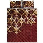 Golden Snowflake Print Quilt Bed Set