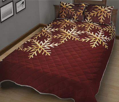 Golden Snowflake Print Quilt Bed Set
