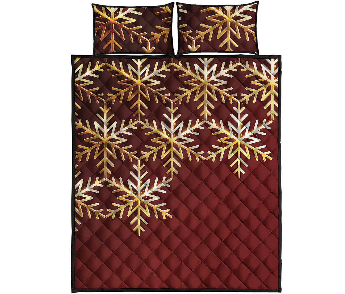 Golden Snowflake Print Quilt Bed Set