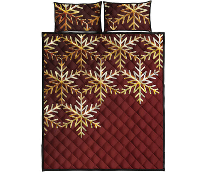 Golden Snowflake Print Quilt Bed Set