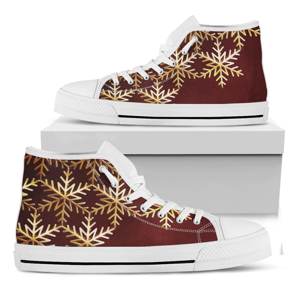 Golden Snowflake Print White High Top Shoes