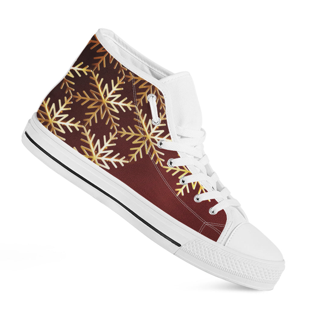 Golden Snowflake Print White High Top Shoes