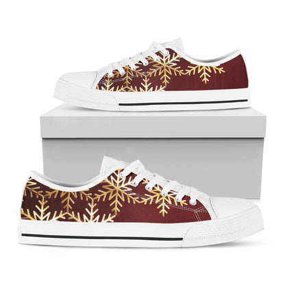 Golden Snowflake Print White Low Top Shoes