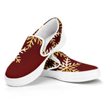 Golden Snowflake Print White Slip On Shoes