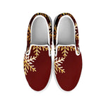 Golden Snowflake Print White Slip On Shoes
