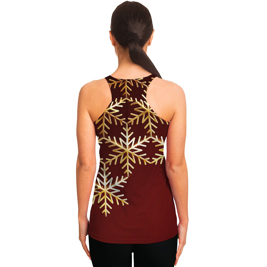 Golden Snowflake Print Women's Racerback Tank Top