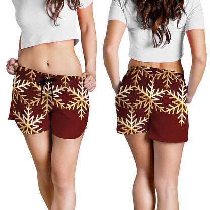 Golden Snowflake Print Women's Shorts