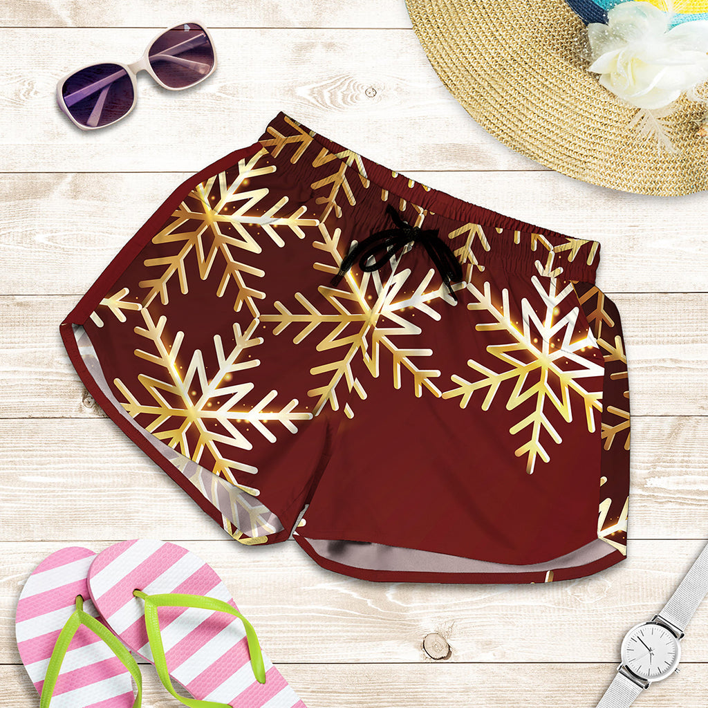 Golden Snowflake Print Women's Shorts