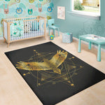 Golden Spiritual Bird Print Area Rug
