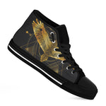 Golden Spiritual Bird Print Black High Top Shoes