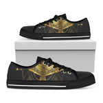 Golden Spiritual Bird Print Black Low Top Shoes 