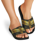 Golden Spiritual Bird Print Black Slide Sandals