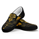 Golden Spiritual Bird Print Black Slip On Shoes